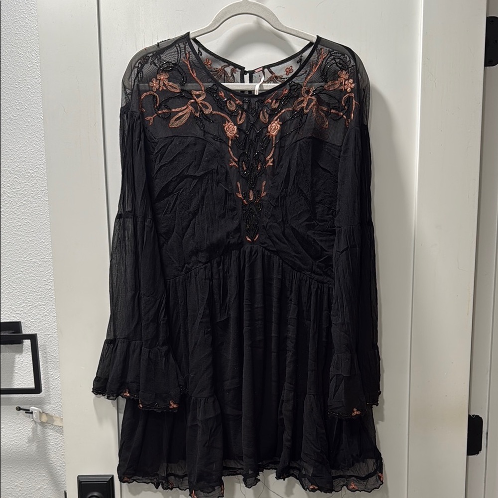 Black Dress with Floral Embroidery